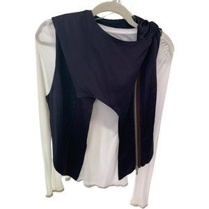 ANNDEULMEISTER WOMEN'S BLACK VEST WITH HOOD AND WHITE TOP. UNIQUE AND STYLISH!!